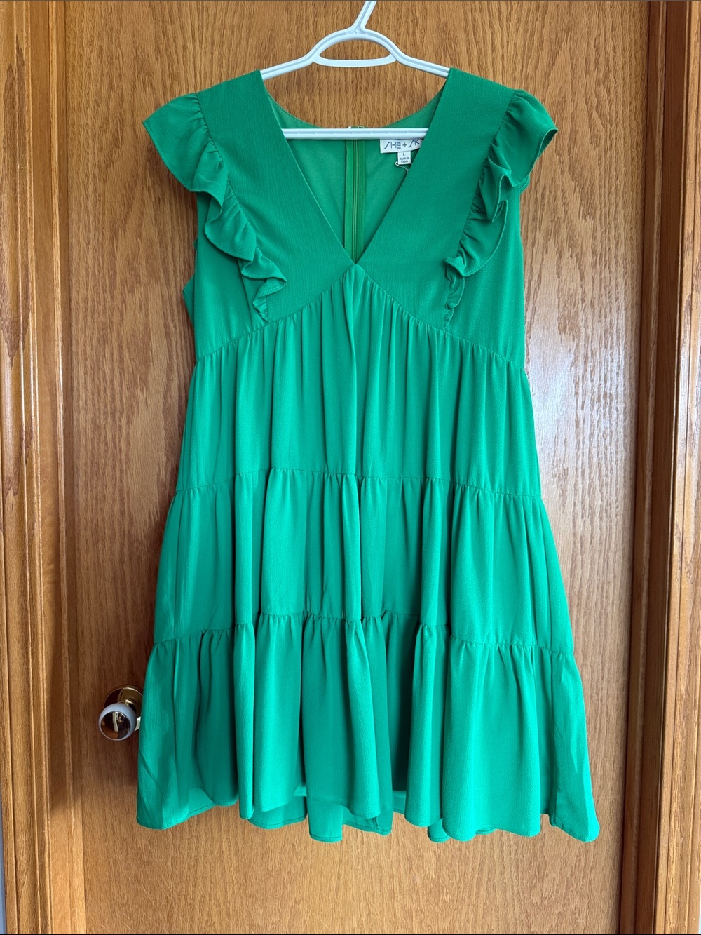 She + Sky Kelly Green Ruffle Tiered Mini Dress